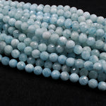 Micro Faceted Natural Soft Blue Aquamarine 8mm Faceted Round Beads Laser Diamond Cut Gemstone 16" Strand