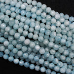 Micro Faceted Natural Soft Blue Aquamarine 8mm Faceted Round Beads Laser Diamond Cut Gemstone 16" Strand