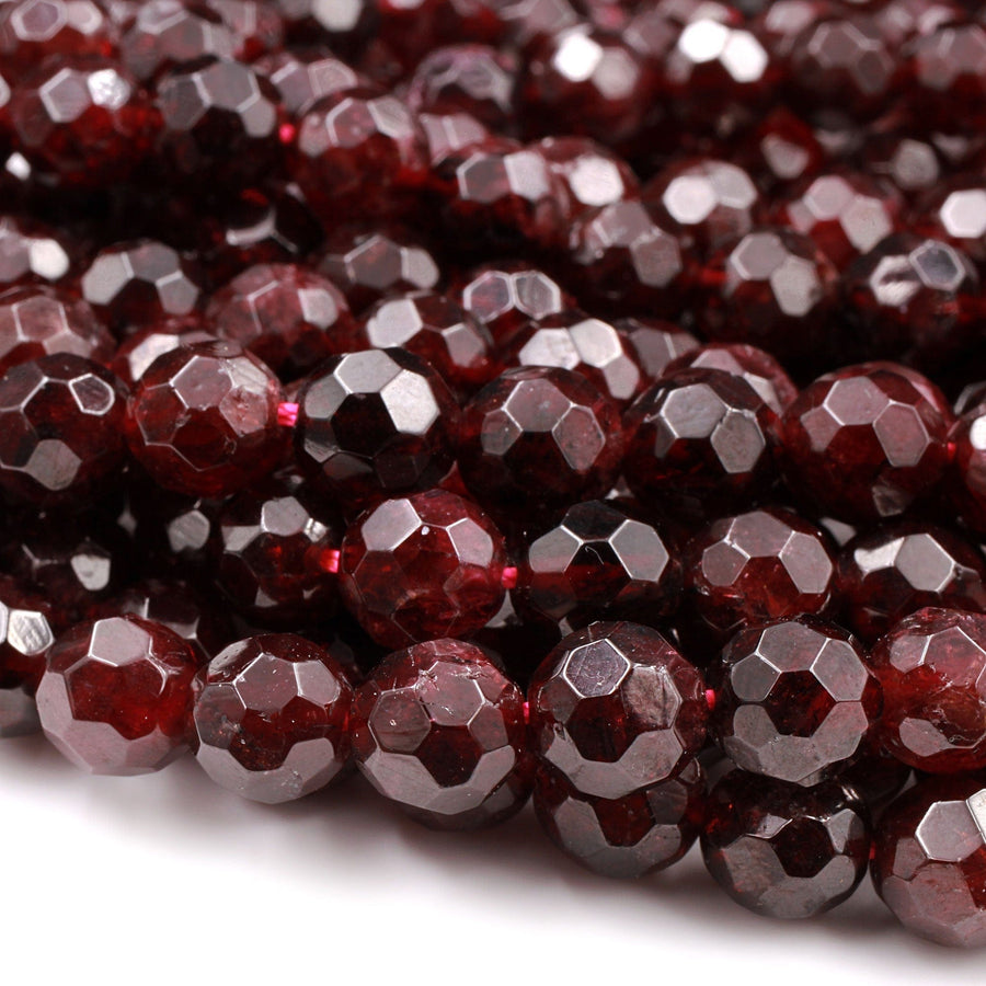 Natural Red Garnet Gemstone Beads Faceted 8mm Round Beads 16" Strand