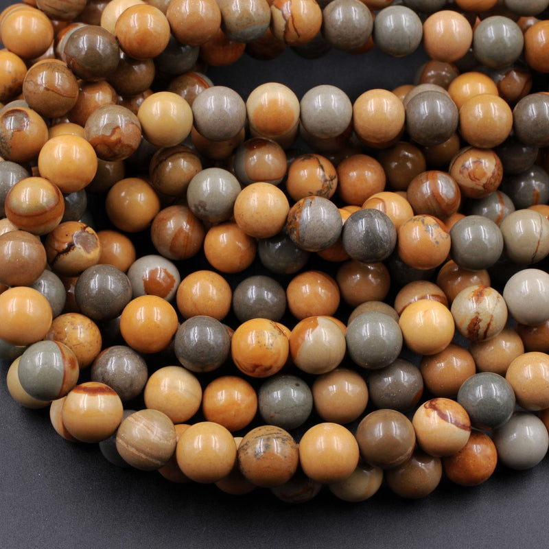 Natural Owyhee Picture Jasper Beads 8mm 10mm Round 16" Strand