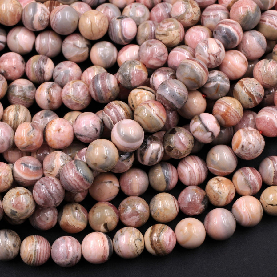 Natural Rhodochrosite Beads Round 5mm 6mm 8mm 9mm 10mm 15.5" Strand