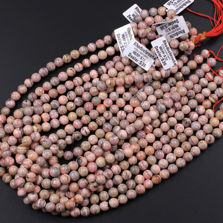 Natural Rhodochrosite Beads Round 5mm 6mm 8mm 9mm 10mm 15.5" Strand