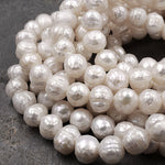Faceted Genuine Freshwater White Pearl 8mm 10mm 12mm Off Round 16" Strand