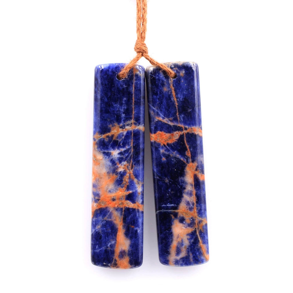 Drilled Natural Orange Sodalite Rectangle Earring Pair Matched Gemstone Bead Pair Natural Vibrant Blue Orange Stone