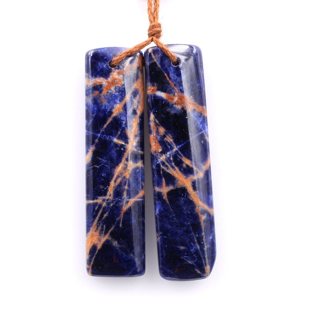 Drilled Natural Orange Sodalite Rectangle Earring Pair Matched Gemstone Bead Pair Natural Vibrant Blue Orange Stone