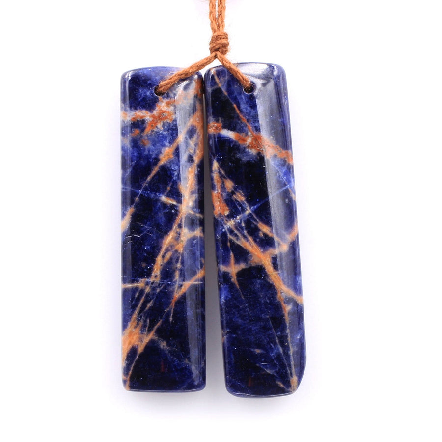 Drilled Natural Orange Sodalite Rectangle Earring Pair Matched Gemstone Bead Pair Natural Vibrant Blue Orange Stone