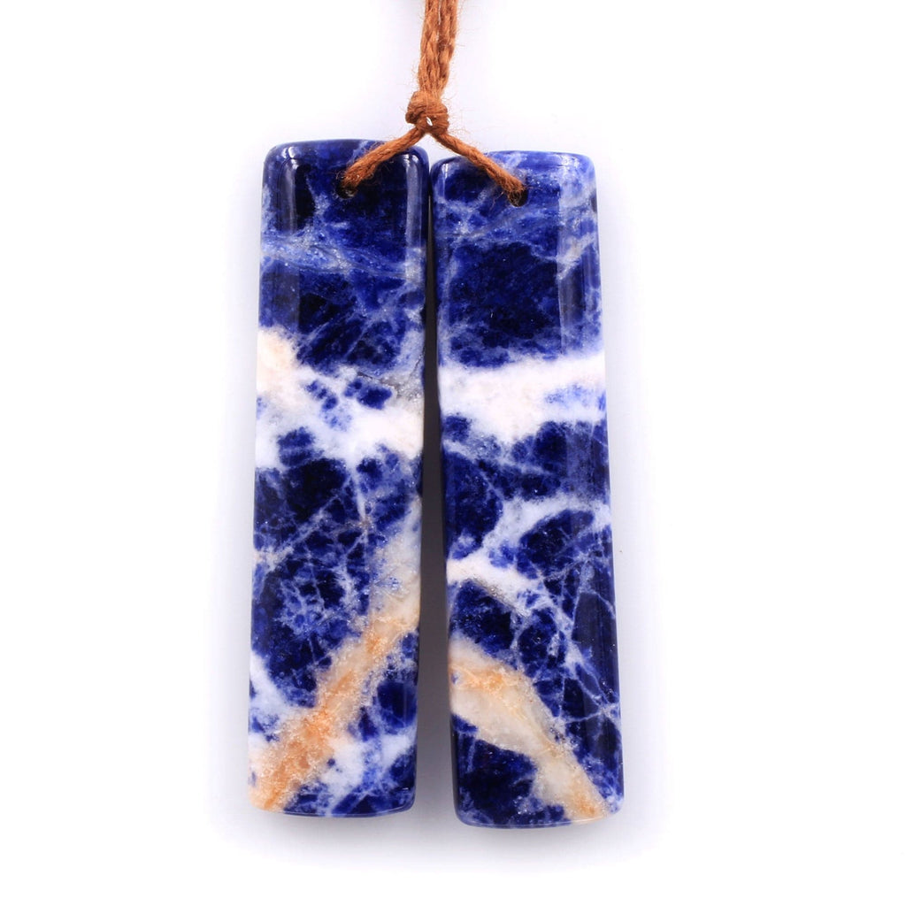 Drilled Natural Snow Mountain Sodalite Rectangle Earring Pair Matched Gemstone Bead Pair Natural Vibrant Blue Orange Stone
