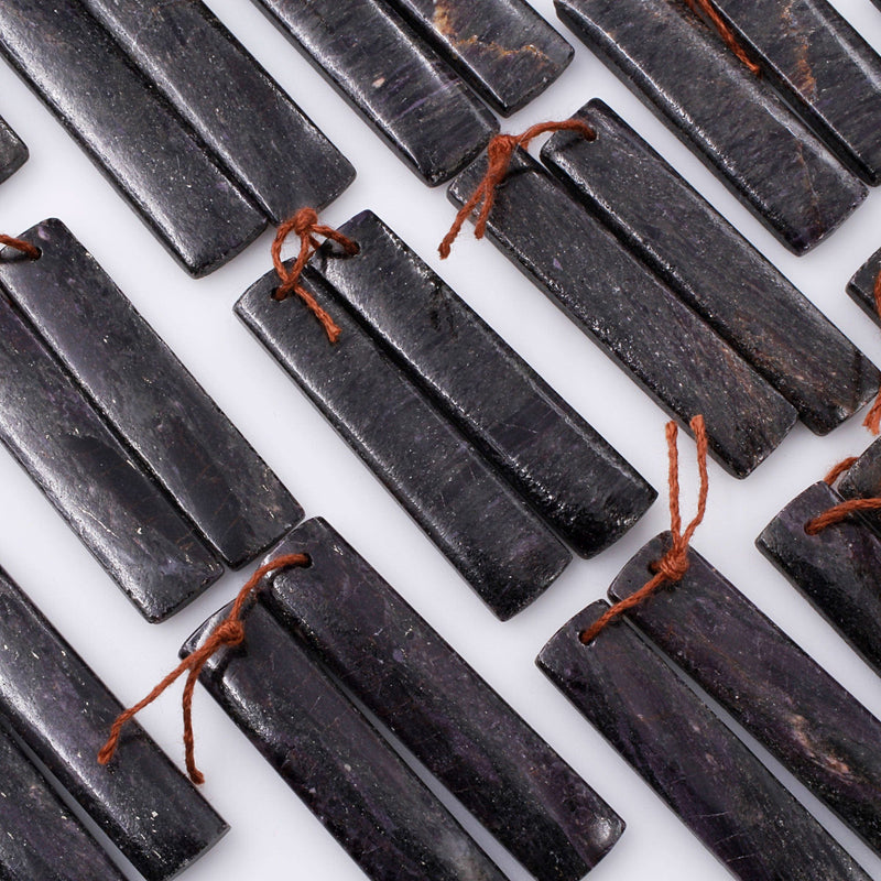 Drilled Natural Black Sugilite Rectangle Earring Pair Matched Gemstone Bead Pair