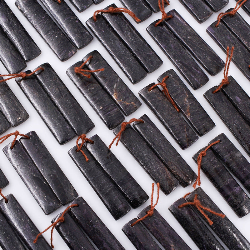 Drilled Natural Black Sugilite Rectangle Earring Pair Matched Gemstone Bead Pair