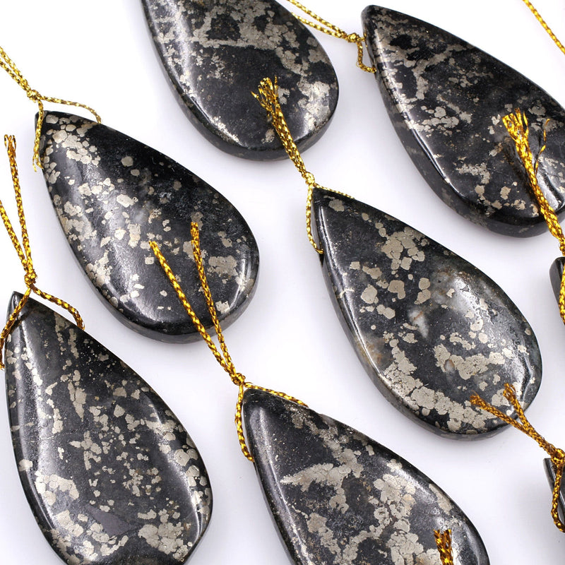 Rare Natural Pyrite in Magnetite Teardrop Pendant Side Drilled Gemstone Focal Bead