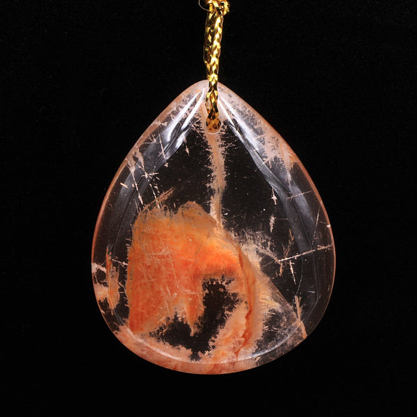 Rare Natural Red Phantom Quartz Puffy Teardrop Pendant Gemstone Focal Bead A2