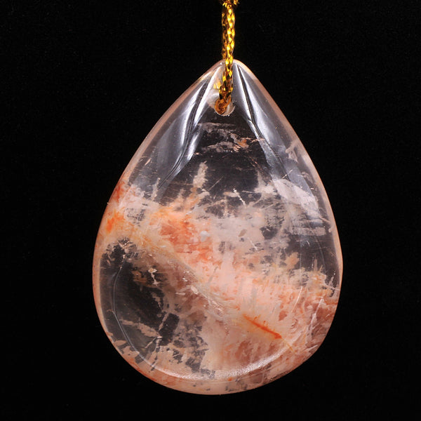 Rare Natural Red Phantom Quartz Puffy Teardrop Pendant Gemstone Focal Bead A4