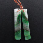 Rare! Pyrite in Green Jade Rectangle Stone Pair Matched Gemstone Earrings Bead Pair