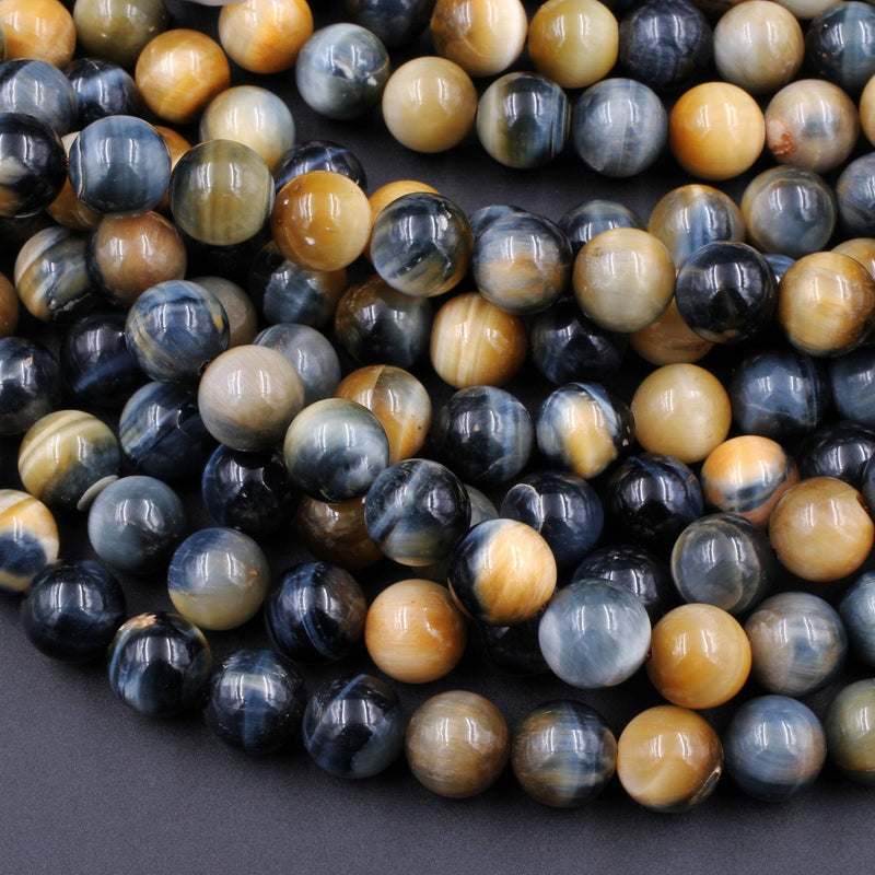 Natural Blue Blonde Tiger Eye Beads Smooth 4mm 6mm 8mm 10mm Round Amazing Chatoyance 15.5" Strand