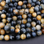 Natural Blue Blonde Tiger Eye Beads Smooth 4mm 6mm 8mm 10mm Round Amazing Chatoyance 15.5" Strand