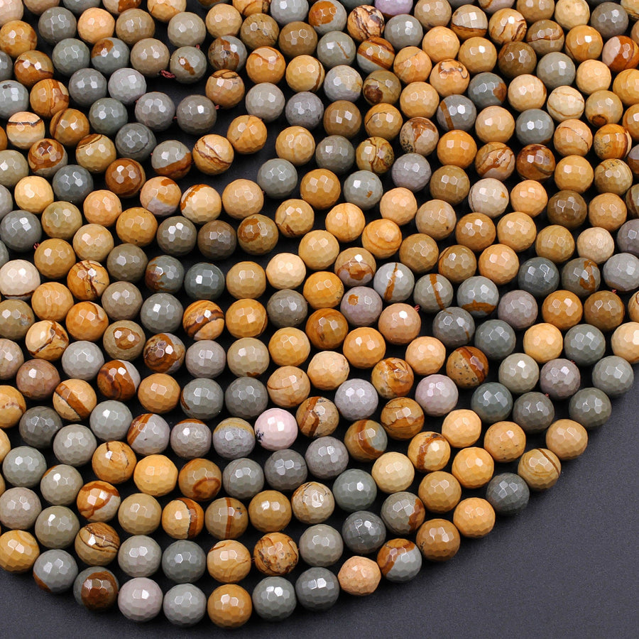 Faceted Owyhee Picture Jasper Beads 6mm 8mm 10mm Round 15.5" Strand