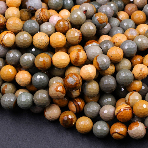 Faceted Owyhee Picture Jasper Beads 6mm 8mm 10mm Round 15.5" Strand