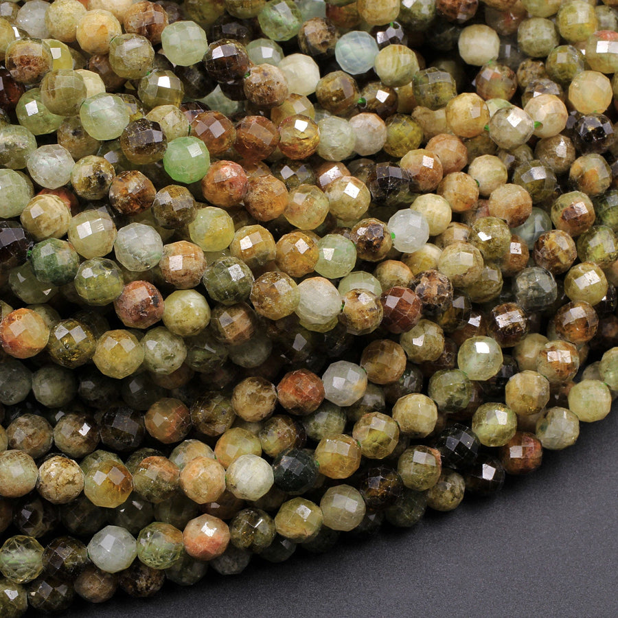 Micro Faceted Natural Green Garnet 5mm Round Beads 16" Strand