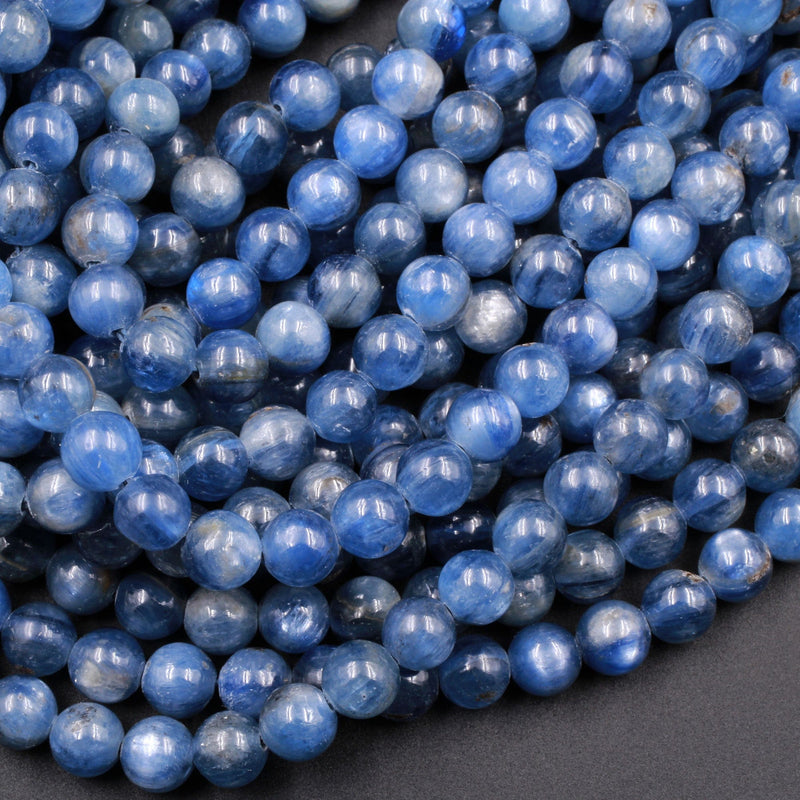 Natural Blue Kyanite 4mm 6mm 8mm round beads Super Luster AA Quality 16" Strand