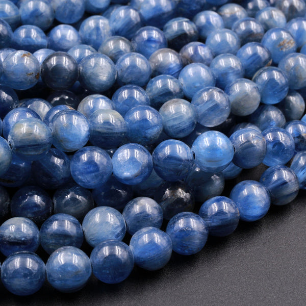 Natural Blue Kyanite 4mm 6mm 8mm round beads Super Luster AA Quality 16" Strand