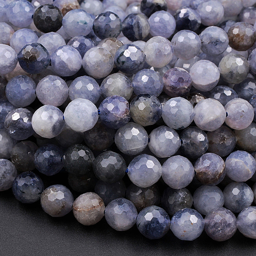 Faceted Natural Iolite Round Beads 8mm 10mm Genuine Real Blue Purple Iolite Gemstone 15.5" Strand