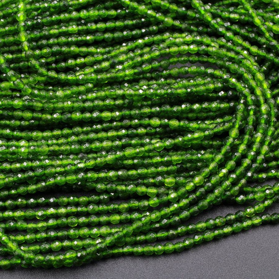 AAA Faceted Natural Green Jade 2mm Round Beads 16" Strand