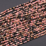 Faceted Natural Pink Rhodonite 2mm Round Beads 16" Strand