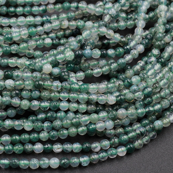 Natural Green Moss Agate 2mm Plain Smooth Round Beads 16" Strand
