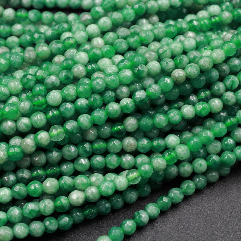 Faceted Natural Green Agate 2mm Round Beads 15" Strand