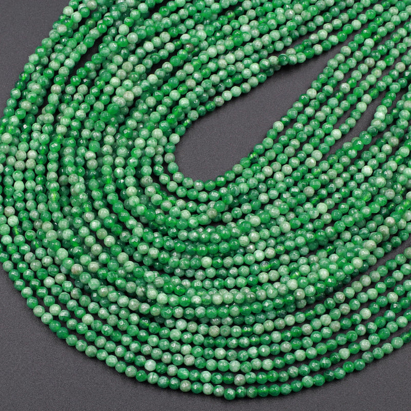 Faceted Natural Green Agate 2mm Round Beads 15" Strand