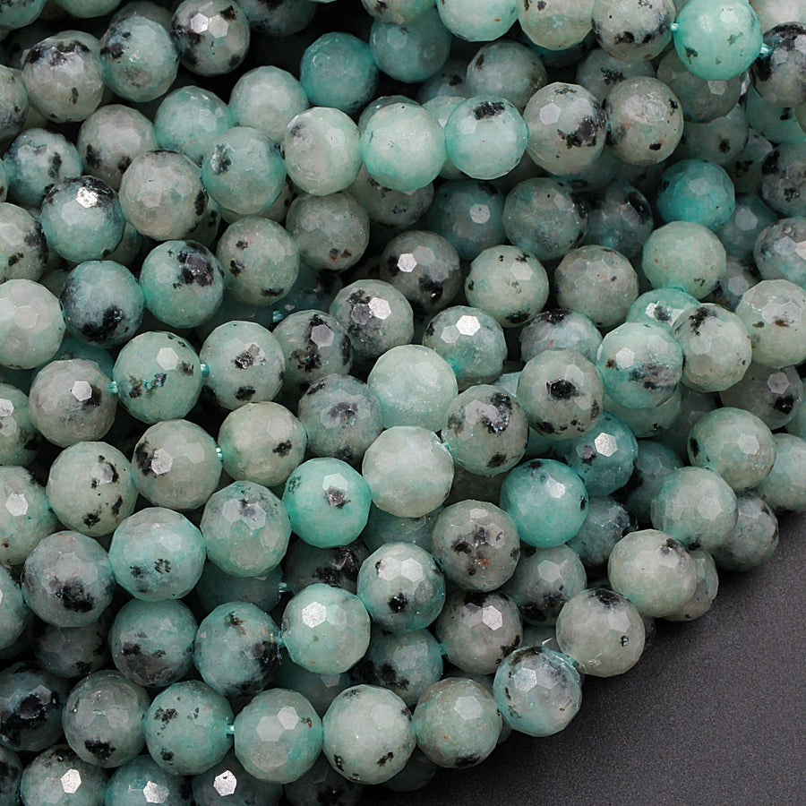 Faceted Natural Kiwi Jasper 6mm 8mm 10mm Round Beads 16" Strand