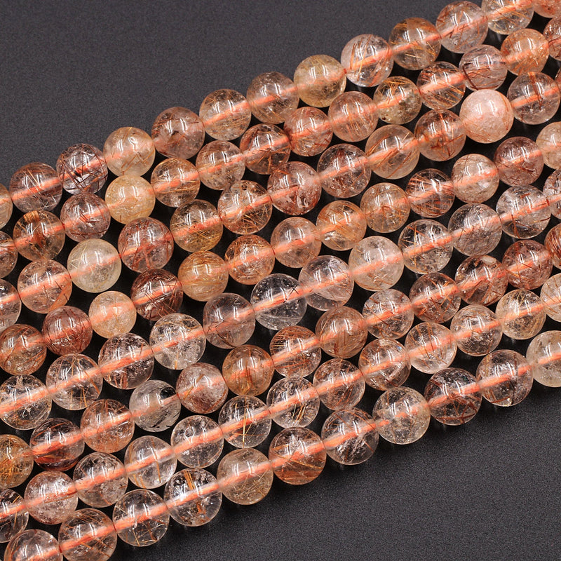 Natural Golden Red Rutile Quartz Round Beads 4mm 5mm 6mm 16" Strand
