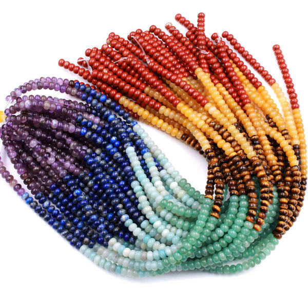 Natural Chakra Beads 6mm 8mm Rondelle Gemstone Amethyst Lapis Sodalite Aventurine Tigers Eye Yellow Jade Red Jasper Amazonite 15.5" Strand