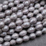 Faceted Genuine Freshwater Silver Pearl Teardrop Shimmery Iridescent Beads 16" Strand