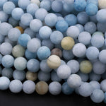 Matte Natural Aquamarine 6mm 8mm 10mm Round Beads 16" Strand