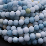 Matte Natural Aquamarine 6mm 8mm 10mm Round Beads 16" Strand