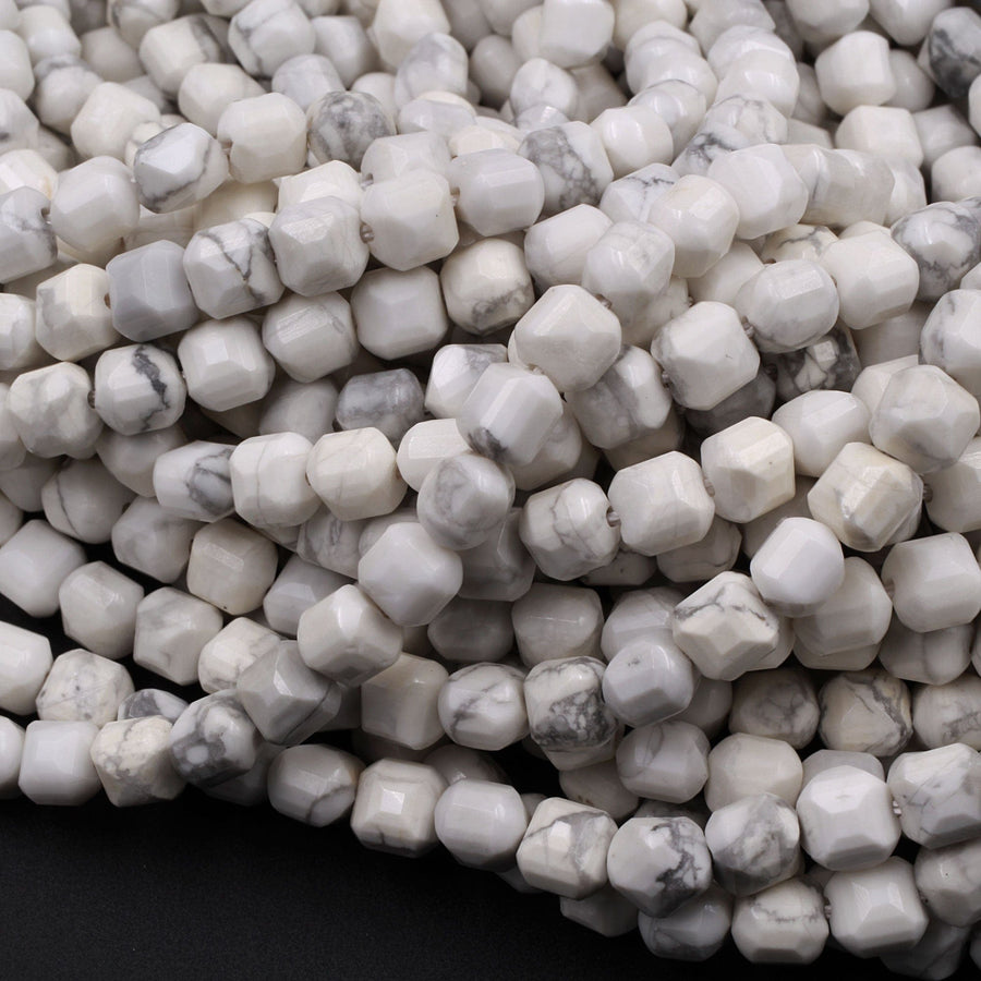 Faceted Natural Howlite 6mm Cube Square Beads 16" Strand