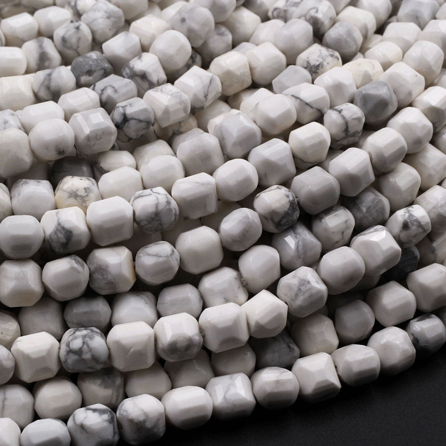 Faceted Natural Howlite 6mm Cube Square Beads 16" Strand