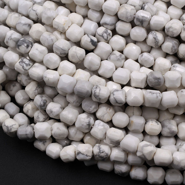 Faceted Natural Howlite 6mm Cube Square Beads 16" Strand