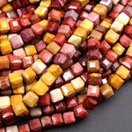 Faceted Natural Mookaite 7mm Cube Square Dice Beads 16" Strand