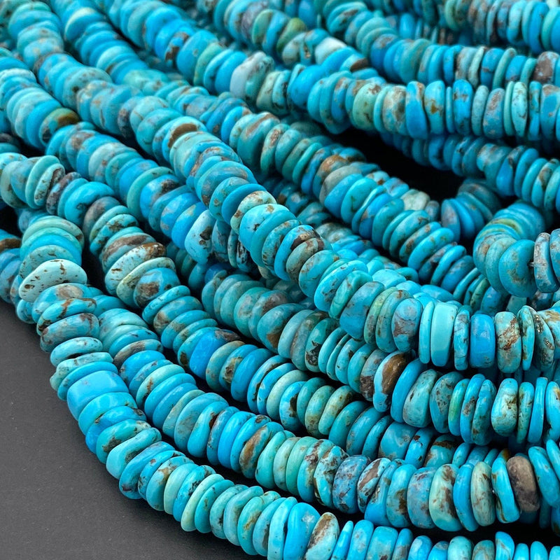 Genuine 100% Natural Arizona Turquoise Heishi Beads 8mm 10mm 12mm Thin Rondelle Discs 16" Strand