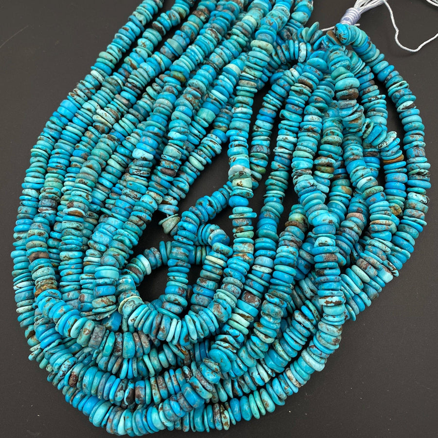 Genuine 100% Natural Arizona Turquoise Heishi Beads 8mm 10mm 12mm Thin Rondelle Discs 16" Strand