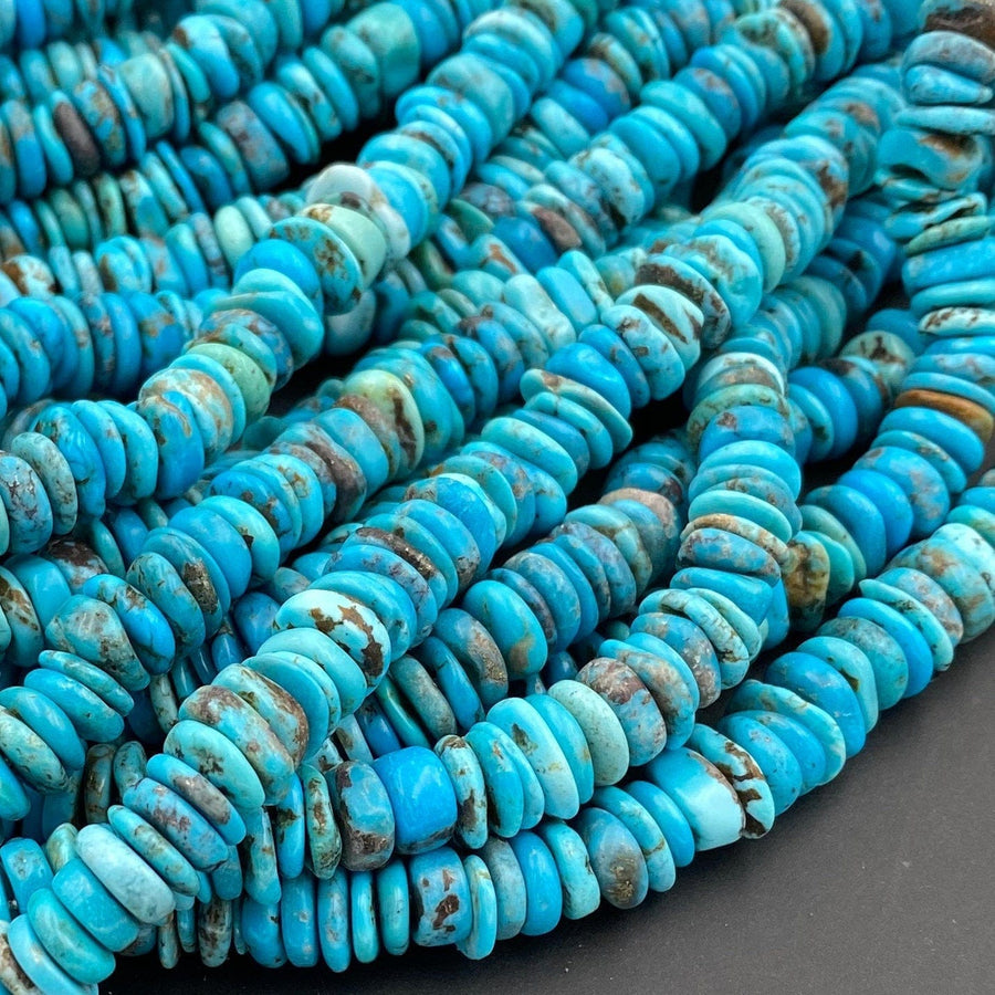 Genuine 100% Natural Arizona Turquoise Heishi Beads 8mm 10mm 12mm Thin Rondelle Discs 16" Strand