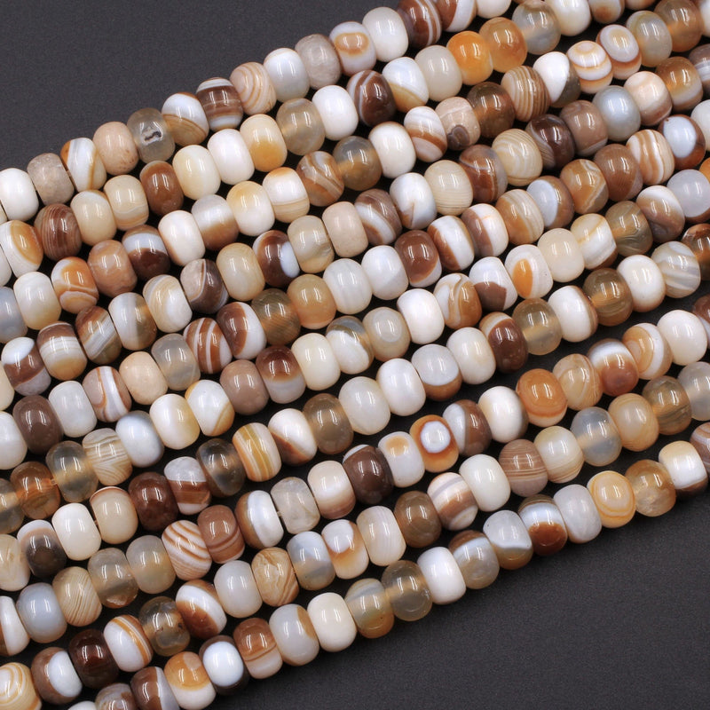 Natural Brown Tibetan Agate Beads 8mm Rondelle Amazing Veins Bands Eyes Strand