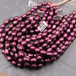 Large Faceted Genuine Freshwater Pearl Purple Wine Red Pearl Oval Shimmery Iridescent Beads 16" Strand