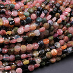 Faceted 6mm Tourmaline Coin Beads Flat Disc Real Genuine Pink Green Watermelon Tourmaline Gemstone 16" Strand