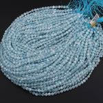 Faceted 6mm Blue Aquamarine Coin Beads Flat Disc Dazzling Facets Natural Gemstone 16" Strand