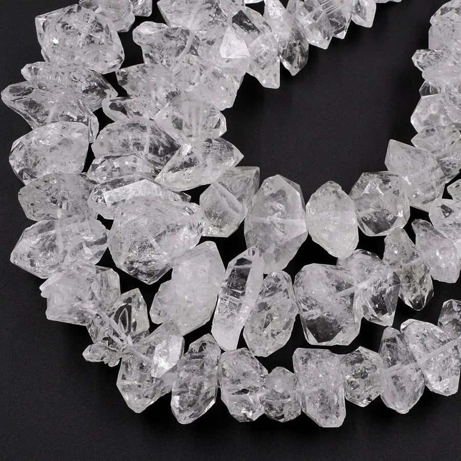 Genuine Tiny Natural Herkimer Diamond Beads – Double Terminated Quartz – 16" Strand, Clear