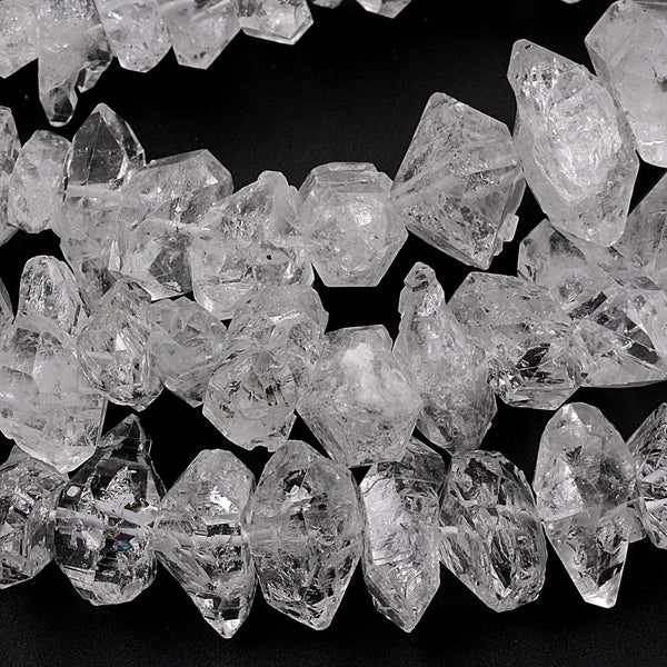 Large Natural Herkimer Diamond Quartz Beads Superior A Grade Double Terminated Point Real Natural Quartz 16" Strand