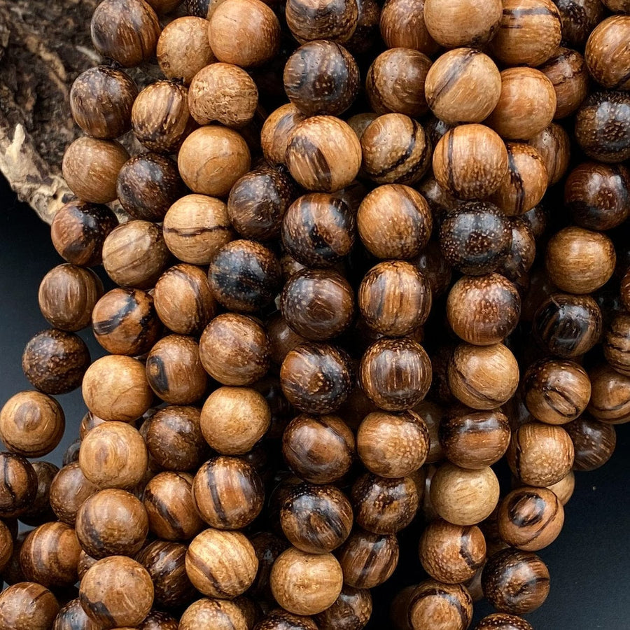 Natural Tiger Skin Sandalwood Beads 4mm 6mm 8mm 10mm 12mm 14mm Subtle Aromatic Wood Great For Mala Prayer Meditation Therapy 16" Strand